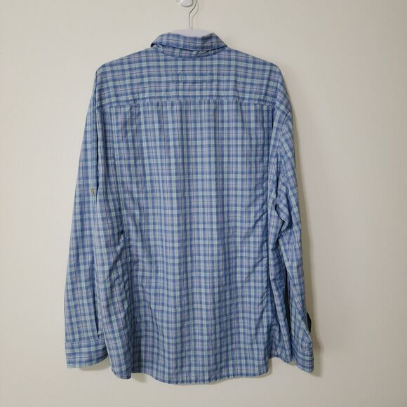 Duluth Trading Mens Roll-Tab Sleeve Plaid Vented-Back Button-Down Shirt Blue XL - Picture 3 of 7